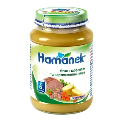 Пюре м'ясо-овочеве Hame Hamanek Ягня з морквою і картопляним пюре, 190 г