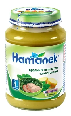 Пюре м'ясо-овочеве Hame Hamanek Кролик зі шпинатом і картоплею, 190 г