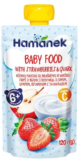 Пюре фруктове Hame Hamanek Яблуко з полуницею і сиром, 120 г