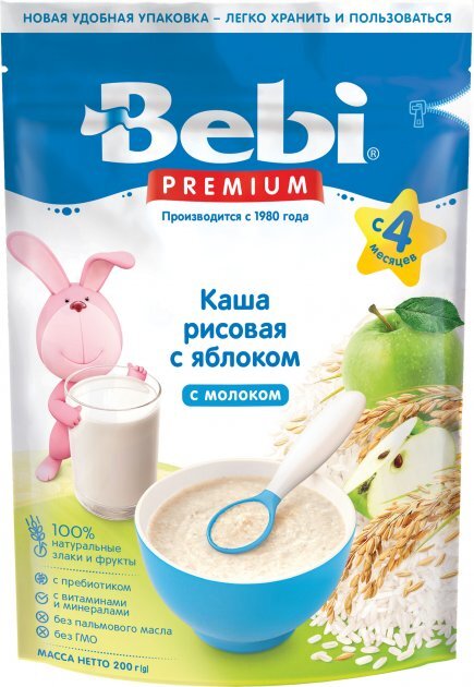 Каша молочная Bebi Premium Рисовая с яблоком, с 4 месяцев, 200 г