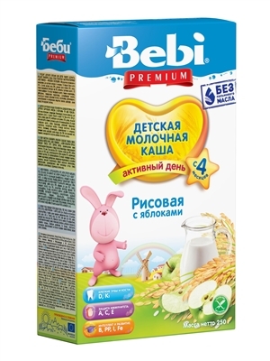 Каша молочная Bebi Premium Рисовая с яблоком, с 4 месяцев, 200 г