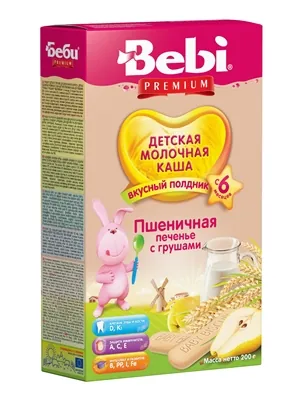 Каша молочна Bebi Premium Пшенична з печивом і грушею, з 6 місяців, 200 г