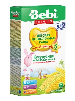 Каша безмолочная Bebi Premium Кукурузная с пребиотиком, с 5 месяцев, 200 г