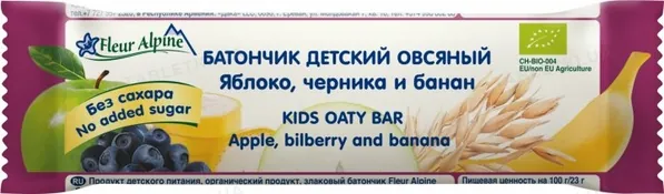 Батончик Fleur Alpine Kids Oaty Bar дитячий вівсяний Яблуко, чорниця і банан, 23г
