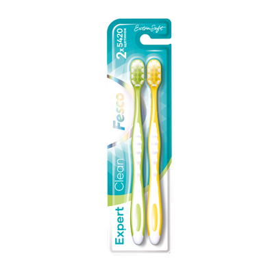 Набор зубных щеток Fesco Expert Clean Soft Мягкая желтая и салатовая, 2 штуки
