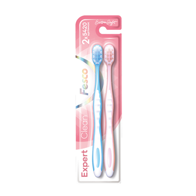Набор зубных щеток Fesco Expert Clean Soft Мягкая розовая и голубая, 2 штуки