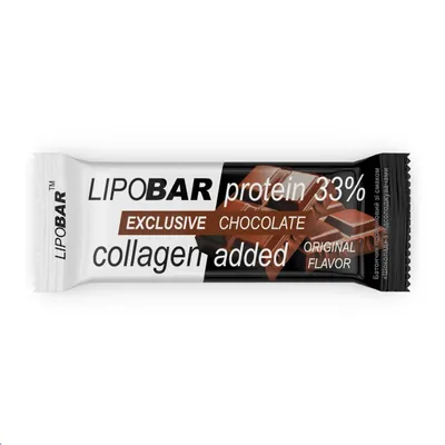 Батончик протеїновий Lipobar Exclusive 33% протеїну, з додаванням колагену, шоколад, 50 г