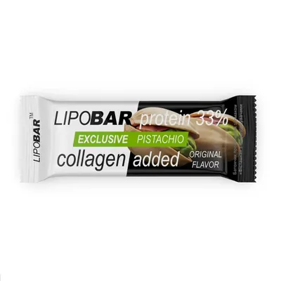Батончик протеїновий Lipobar Exclusive 33% протеїну, з додаванням колагену, фісташка, 50 г