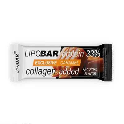 Батончик протеїновий Lipobar Exclusive 33% протеїну, з додаванням колагену, карамель, 50 г