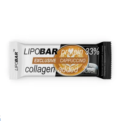 Батончик протеїновий Lipobar Exclusive 33% протеїну, з додаванням колагену, капучино, 50 г