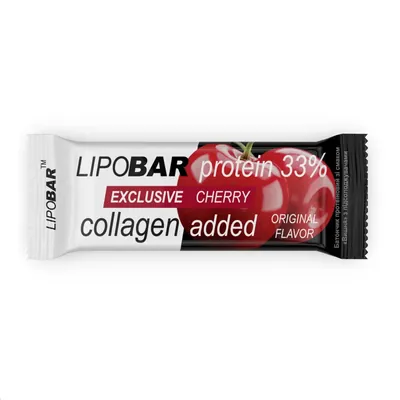 Батончик протеїновий Lipobar Exclusive 33% протеїну, з додаванням колагену, вишня,, 50 г