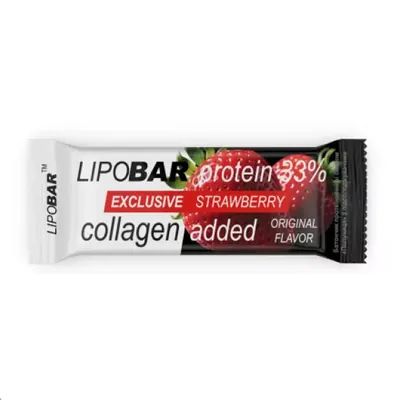 Батончик протеїновий Lipobar Exclusive 33% протеїну, з додаванням колагену, полуниця, 50 г