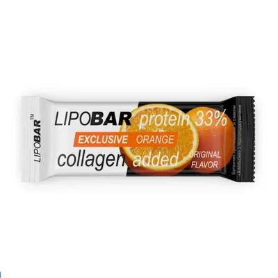 Батончик протеїновий Lipobar Exclusive 33% протеїну, з додаванням колагену, апельсин, 50 г