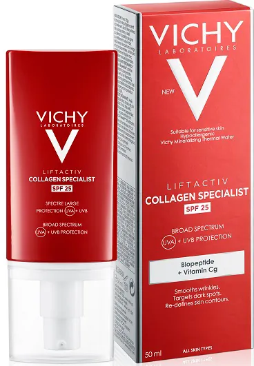 Крем-догляд для обличчя Vichy LiftActiv Specialist Collagen SPF25 антивіковий для корекції зморшок та контуру обличчя для всіх типів шкіри, 50 мл