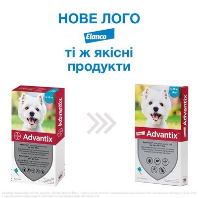Адвантікс Elanco (Bayer) краплі від заражень екто паразитами для собак 4-10 кг, 4 піпетки
