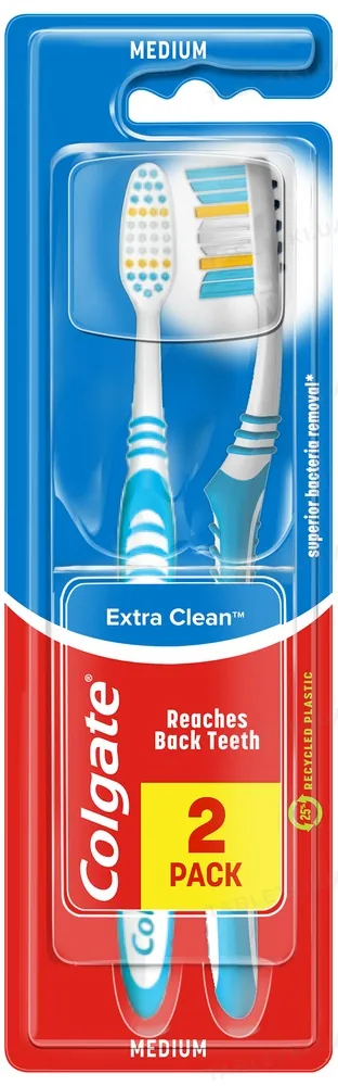 Зубна щітка Colgate Extra Clean, середньої жорсткості, 2 шт