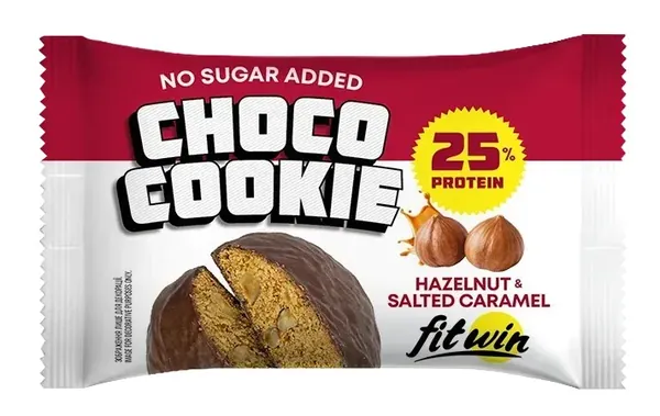 Печиво протеїнове FitWin Choco Cookie фундук-солона карамель, 40 г