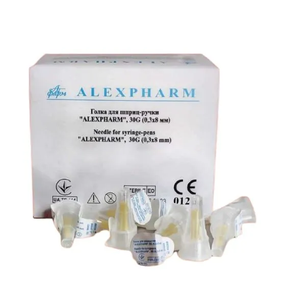 Голка для шприц-ручки Alexpharm G30 (0,30 х 8 мм), жовта, 1 штука