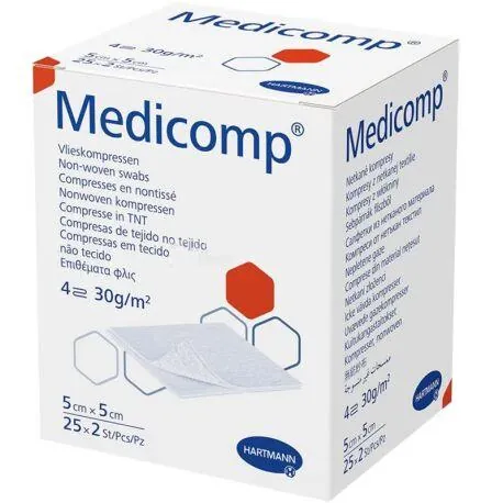 Серветка Medicomp атравматична сорбційна з нетканого матеріалу, 5 см х 5 см, 50 штук