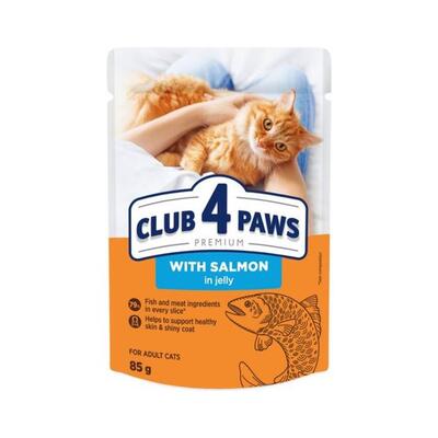 Корм вологий Club 4 Paws для дорослих кішок з Лососем в желе Преміум, 85 г