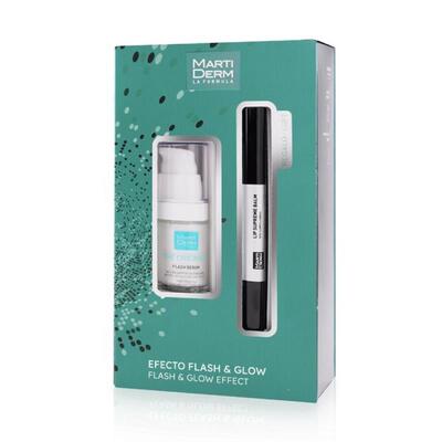 Набор MartiDerm Flash & Glow Effect (сыворотка Flash для лица 15 мл + бальзам Platinum для губ 4,5 мл)