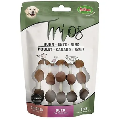 Ласощі жувальні Bubimex Trios Chicken, Duck, Beef роли з куркою, качкою та яловичиною для собак, 100 г