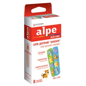Пластир медичний Alpe Kids Дитячий Зоопарк на нетканій основі, 76 мм х 19 мм, 8 штук