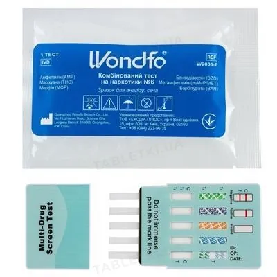 Тест Wondfo Комбінований тест на наркотики №6 для визначення 6 видів наркотиків у сечі W2006-C, 1 штука