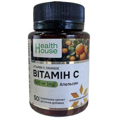 Вітамін С 500 мг Апельсин Health House каплети жувальні №50