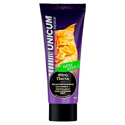 Фитопаста Unicum Premium Duo Effect UN-097 мультивитаминная, для поддержки и нормализации ЖКТ кошек и котят, 100 г