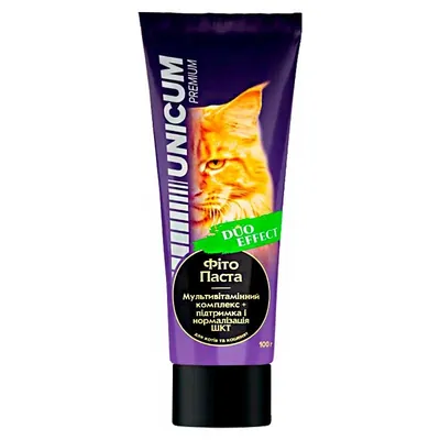 Фітопаста Unicum Premium Duo Effect UN-097 мультивітамінна, для підтримки та нормалізації ШКТ котів та кошенят, 100 г