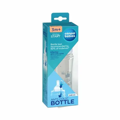 Пляшечка Canpol Babies Easystart Royal baby 35/234_blu антиколікова з широким отвором, синя, 240 мл