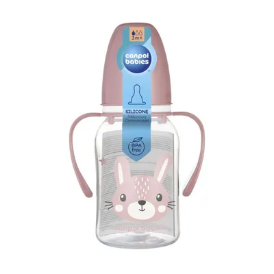 Пляшечка Canpol Babies Cute Animals 11/823_pin стандартна з ручками рожева, 120 мл