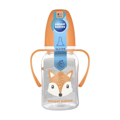 Пляшечка Canpol Babies Cute Animals 11/823_ora стандартна з ручками помаранчева, 120 мл