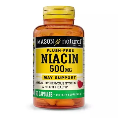 Ніацин B3 500 мг Mason Natural Niacin Flush Free, 60 капсул