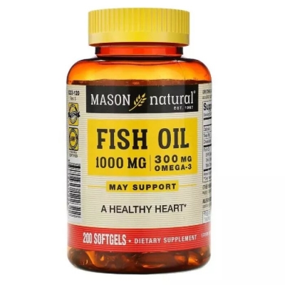 Рыбий жир 1000 мг с Омега-3 300 мг Mason Natural Omega-3 Fish Oil, 200 гелевых капсул