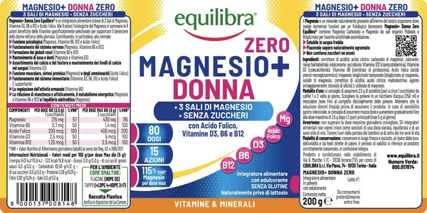 Комплекс Equilibra для жінок з магнієм, вітамінами B6, B12, D3, фолієвою кислотою без цукру, 200 г