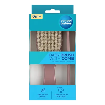 Щітка Canpol babies Gold 7/406_pin2 для волосся з натуральної щетини + гребінець, рожева