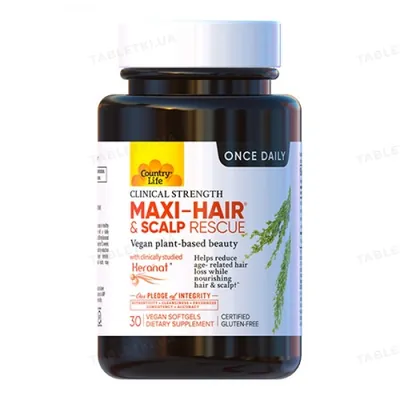 Вітаміни для волосся і шкіри голови Country Life Maxi-Hair & Scalp Rescue, 30 капсул
