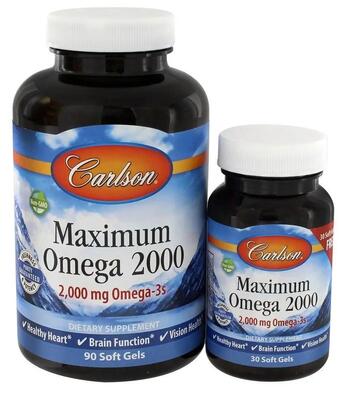 Омега Carlson Labs Maximum Omega 2000 мг, 90+30 капсул
