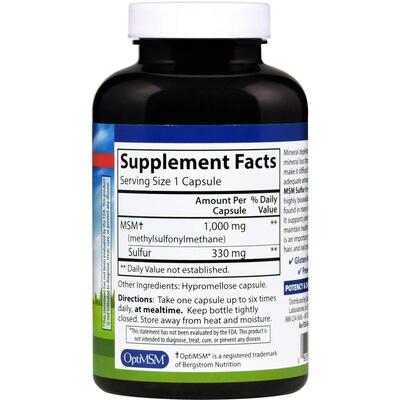 Метилсульфонілметан МСМ Carlson Labs MSM Sulfur 1000 мг, 180 вегетаріанських капсул