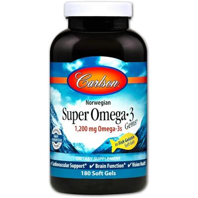 Омега-3 Carlson Labs Super Omega-3 1200 мг, 180 капсул из рыбьего желатина