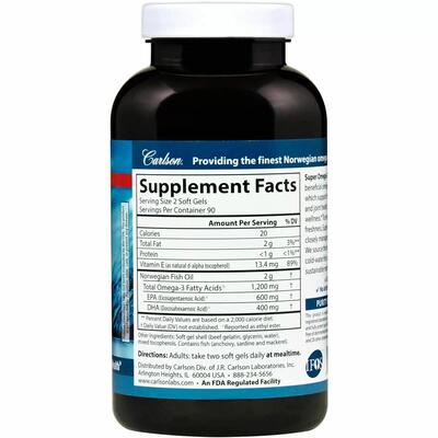 Омега-3 Carlson Labs Super Omega-3 1200 мг, 180 капсул
