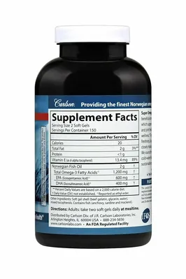 Омега-3 Carlson Labs Super Omega-3 1200 мг, 300 капсул