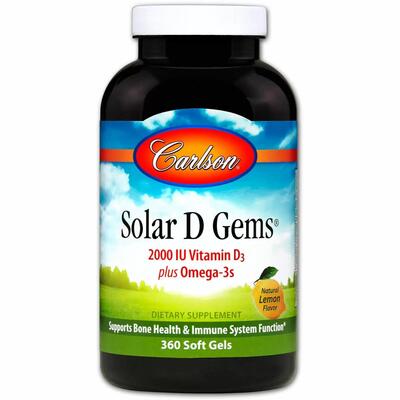 Рыбий жир с витамином D3 Carlson Labs Solar D Gems 2000 МЕ со вкусом лимона, 360 капсул