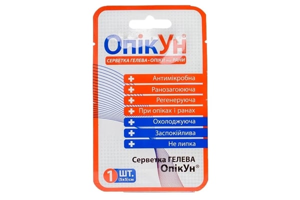 Салфетка гелевая ОпикУн антимикробная 5 см х 5 см, 1 штука
