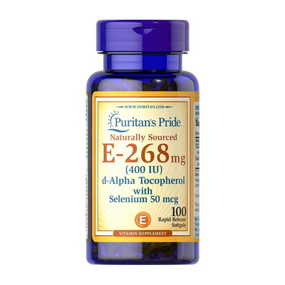 Витамин Е Puritan's Pride Vitamin E-400 IU (268 мг) with Selenium, 100 гелевых капсул