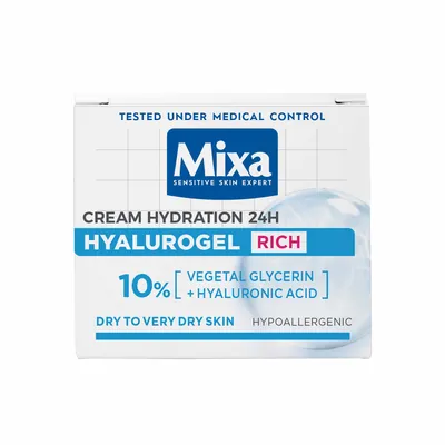 Крем Mixa Hyalurogel Rich для дуже сухої чутливої шкіри обличчя, 50 мл