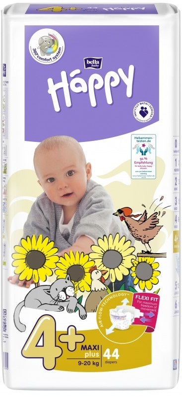 Подгузники Happy Bella Baby Maxi Plus, размер 4+, 9-20 кг, 44 шт