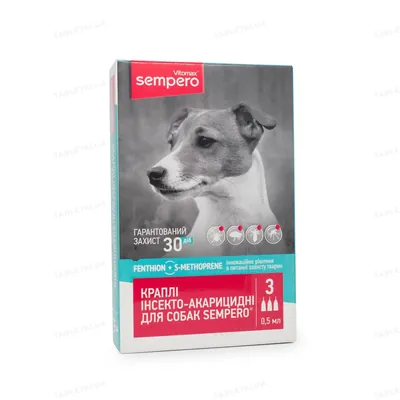 Краплі на холку Vitomax Sempero від бліх і кліщів для собак вагою 3-10 кг, 0,5 мл, 3 піпетки